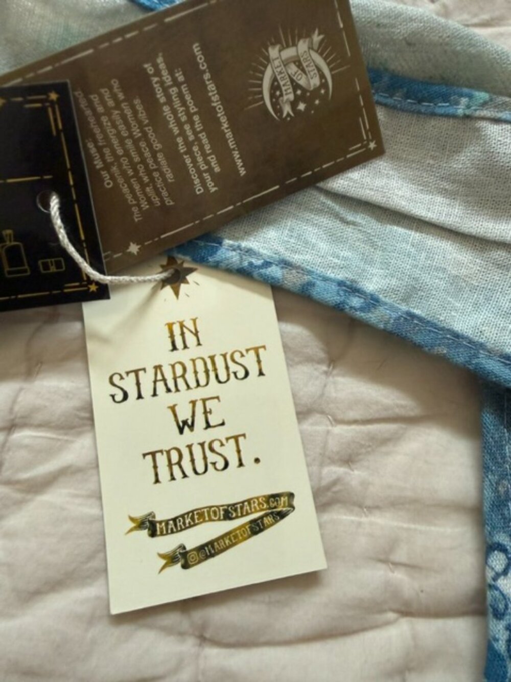 Market of Stars - Peace Out Turquoise Linen Tote Bag with Doves and Sunrise NWT - Picture 6 of 6